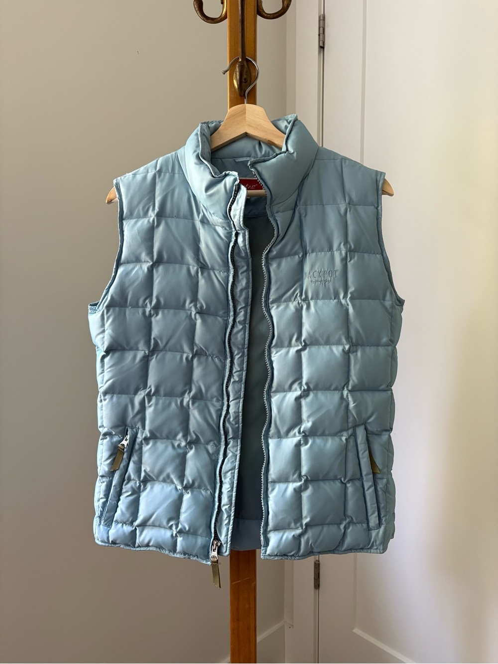 Light Blue Quilted Down Vest - Women's